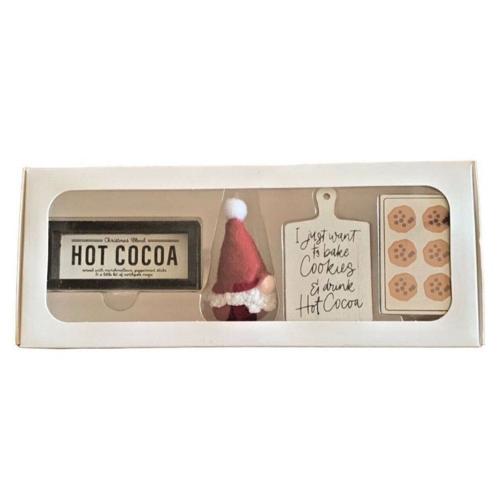 Christmas 4pc Coffee Bar Tray Props Gnome, Hot Cocoa, Cookies & Baking Signs